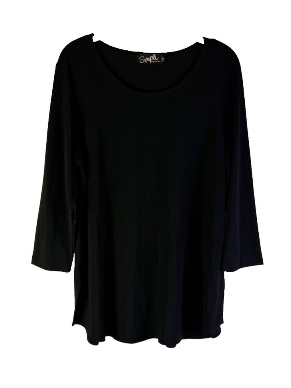 SYMPLI Canada Shirt Top Black Slinky 3/4 Sleeve